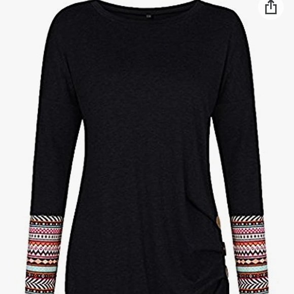 Casual Loose Crewneck Long Sleeve Tunic Patchwork - Picture 2 of 9